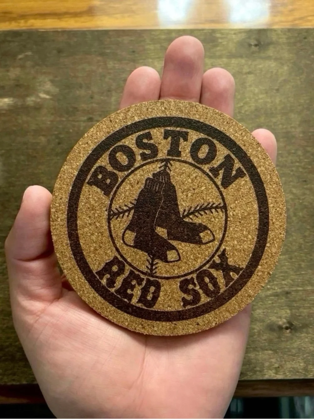 SOLD❗️Boston Red Sox Laser Engraved Cork Coasters Lot of 4